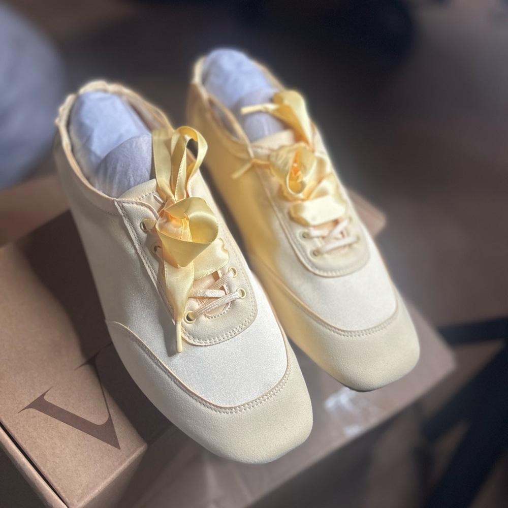 Square-Toe Lace-Up Satin Sneakerina (Cristina)